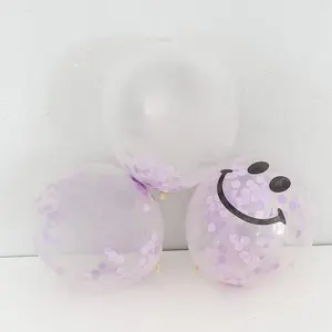 12 Inch Smiley Face Confetti Filled Latex Balloons: Purple 5pk