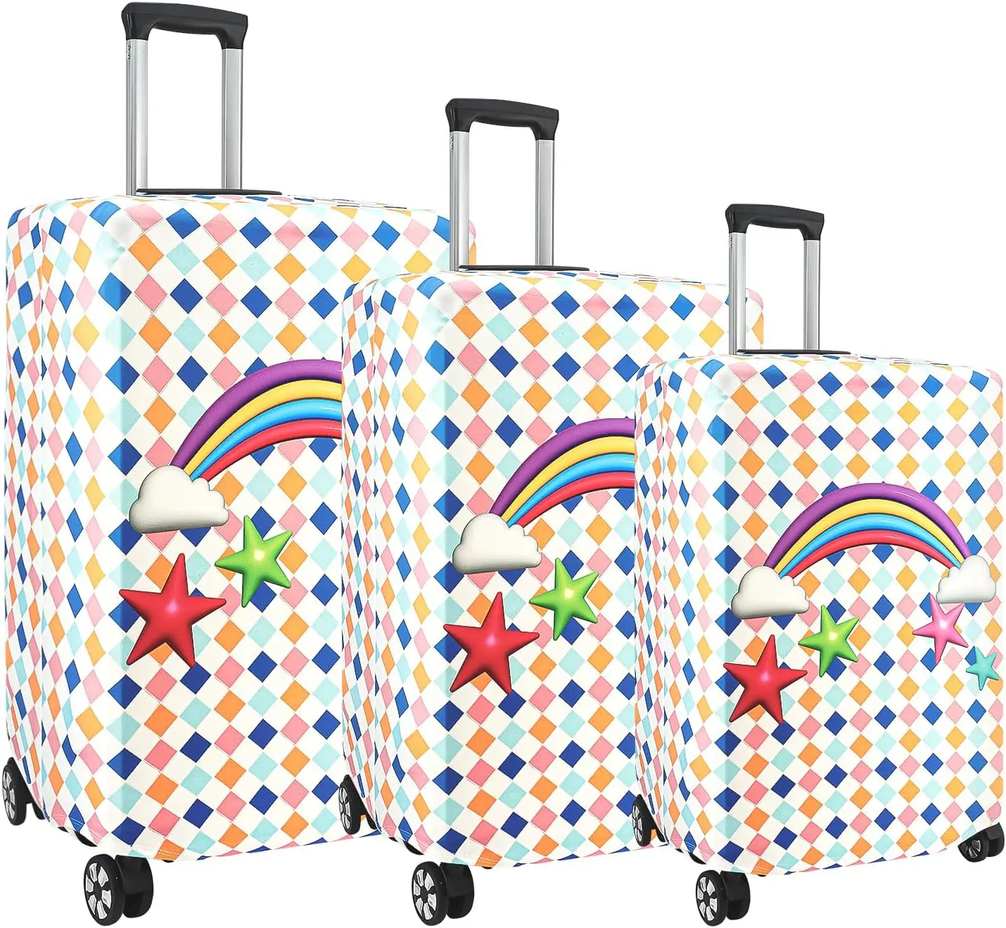 3 Pieces Luggage Covers For Suitcase Tsa Approved, 20 24 28 Elastic Suitcase Cover Protector, Anti-Scratch Travel Suitcase Cover Fits 19-28 Inch Luggage (Rainbow Star, SML)