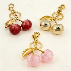 Cute Cherry Design Sparkly Bag Charm, Fashionable BagKeychain for Women & Girls, Trendy All-match & ExquisiteBag Charm for Birthday Gift, Purse Accessories