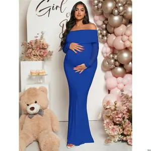 Maternity Dress - Women Loomaby Pregnant Off Shoulder Fishtail Baby Shower Long Sleeve For