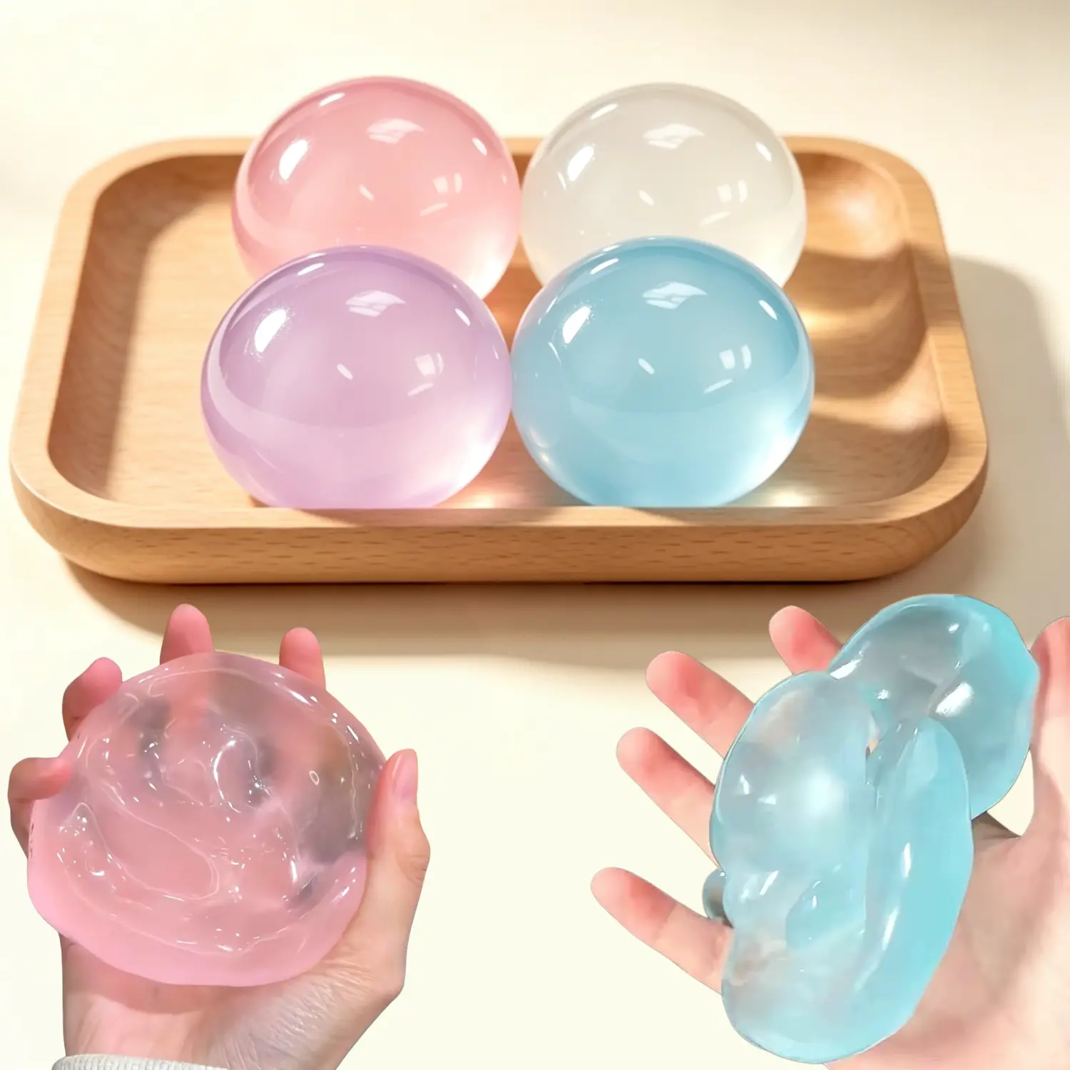 [Aqua Coconut] Stretchy Clear TPR+Coconut Oil Squishy Slow Rising Stress Relief Fidget Toy - Handmade DIY Stress Ball