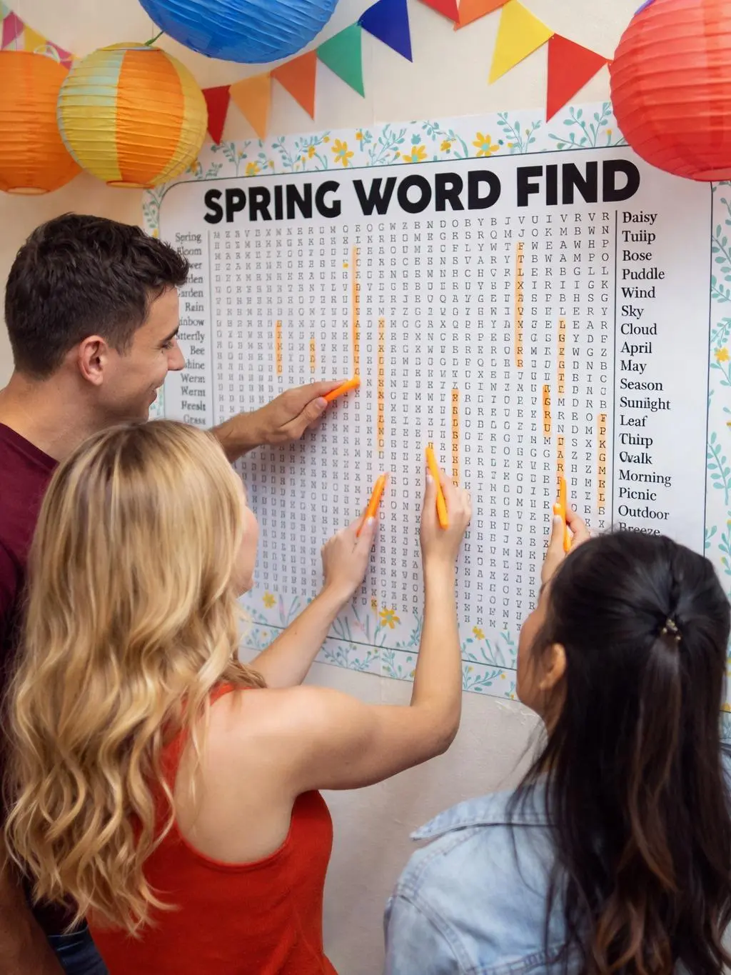 Spring Word Search Game, Giant Crossword Puzzle, Large Word Find, Gathering Activity Poster Flower Blooming Season Daisy