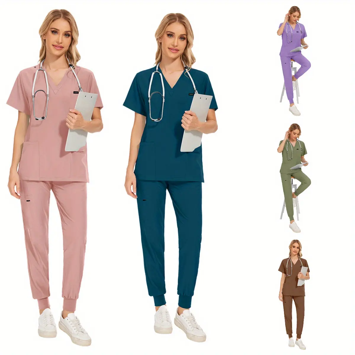 Elastic Hand Washing Uniform Women's Isolation Brush Hand Workwear Oral Dentistry Pet Doctor Work Overall Scrub Set for Woman