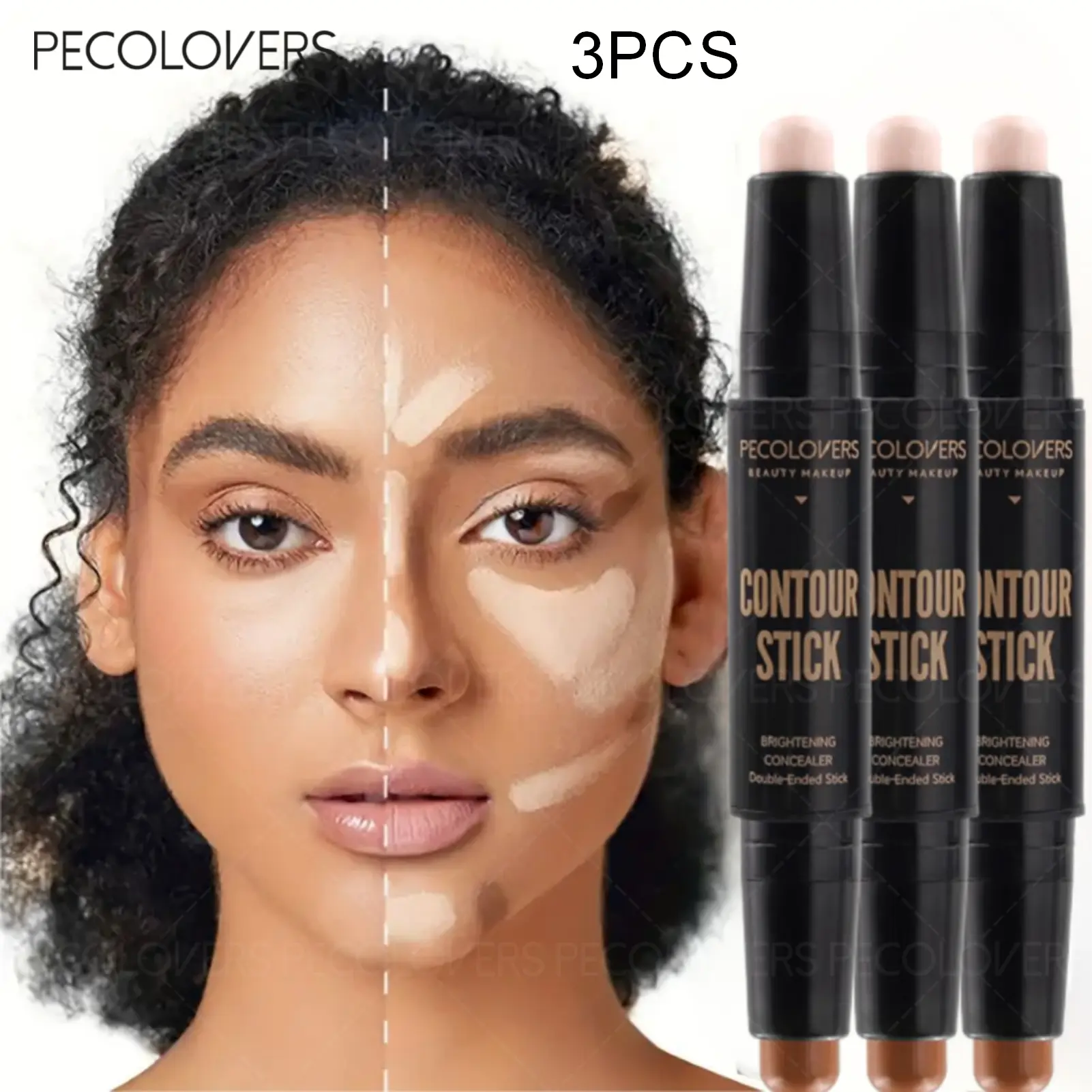 3pcs Double-Headed Contouring Stick, Bronzer Contour Sticks, Bronzing Stick, Easy to Use, Delicate Texture, Fits Skin, Modify Face Shape and Cover Blemishes, Creates Natural Makeup, Long-Lasting and Non-Oxidizing, Highlight and Contour, Facial Cosmetics