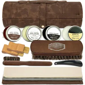 Shoe Polish Kit 13 count Shoe Shine Leather Boot Shoe Care Set  Oil Brushes and  for Gentle Care Cleaning