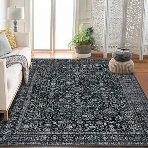 GARVEE Large Washable Area Rug 9x12 Ft for Living Room, Bedroom, Dining Room, and Kids Room - Vintage Floral Boho Design, Non-Slip Low & Pile Carpet, Ideal for Indoor Spaces