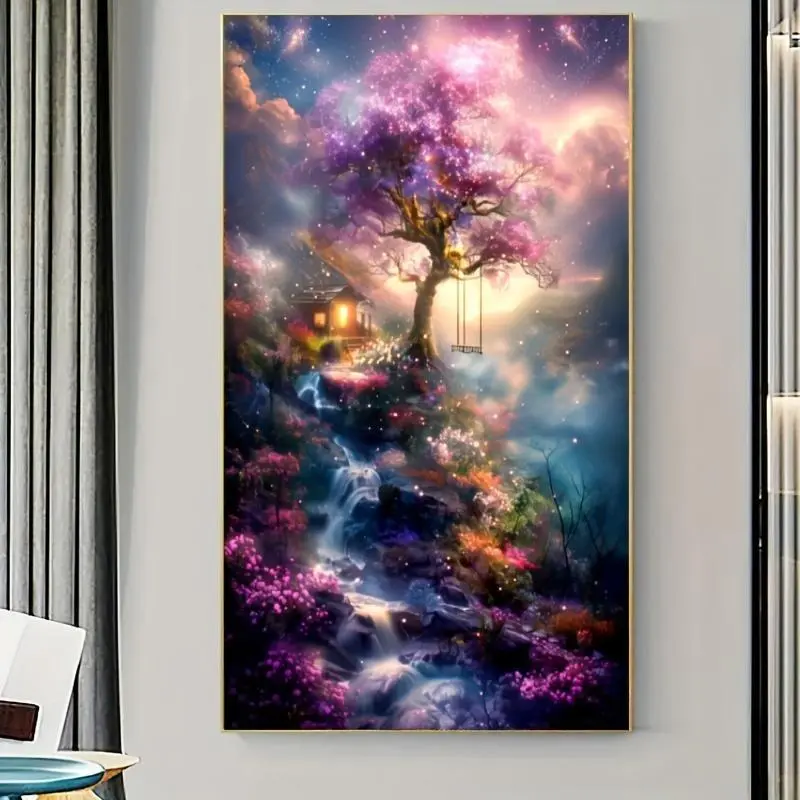 Fantasy Forest Waterfall Landscape Pattern DIY Diamond Arts Colorful Painting Kit without Frame, DIY 5D Diamond Arts Painting Kit for Home Wall Decor, Diamond Painting Kits, Crafts