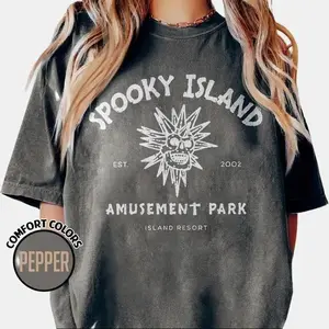 Spooky Island Comfort Colors Shirt, Disco Skull, Halloween Nostalgia, Baggy T Shirt, Skull Emblem, Spooky Disco Shirt, Ghost Town Shirt, Halloween Shirt, Funny Ghost Tee, Spooky Season, Summer Halloween Shirt, Fall Graphic Tee, Cute Halloween Shirt..