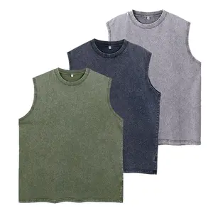 3PCS American Retro Street Men Washed Solid Tank Tops Women Unisex Loose Edge 100% Cotton Sleeveless Tees