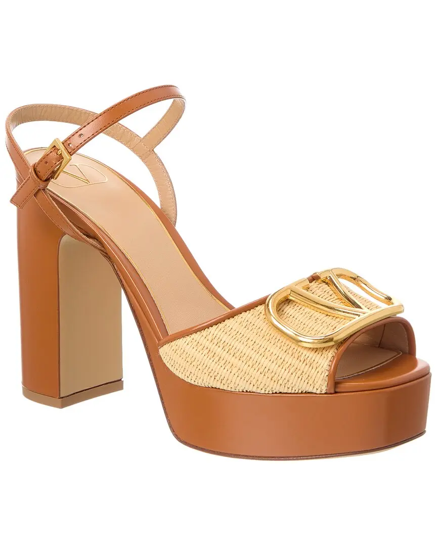 Valentino VLogo Signature 115 Raffia & Leather Platform Sandal