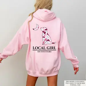 Vintage Unisex NDC Local Girl Pink Camo flage Dog and Moon T-Shirt/Hoodie, 100% Cotton Sleeve, Pullover Womenswear Clothing - Comfort, Fashion