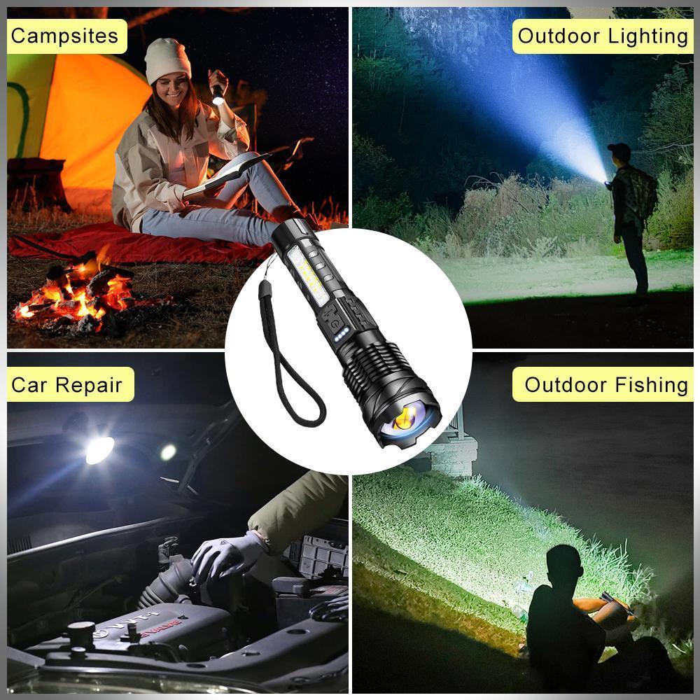 Super Bright High Lumens Rechargeable Flashlight - High Performance Multifunctional Flashlight with 7 Modes, COB Side Light, Portable Worklight for Emergency, Camping, High Performance Flashlight