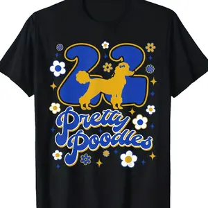 Sigma Gamma Rho Sorority Sisterhood T-Shirt - Black Cotton Knit with Vibrant "Pretty Poodles" Print, Casual Round Neck Tee for All Seasons