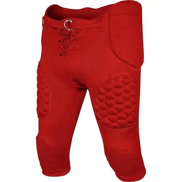 Exxact Sports Rebel Male Polyester Compression Fit Football Pants - Lace-Up Fly, Advanced 7-Bubble Pro Pad System, Lightweight, Machine Washable, 3XL, Red (A)