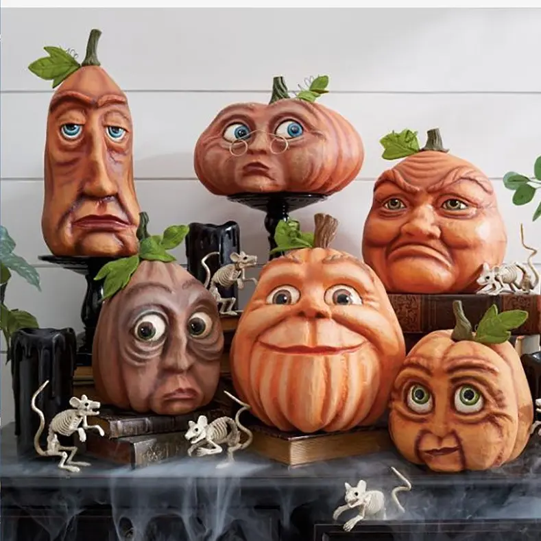 New Halloween cross-border pumpkin funny face resin decorations, realistic and atmospheric Halloween home decorations