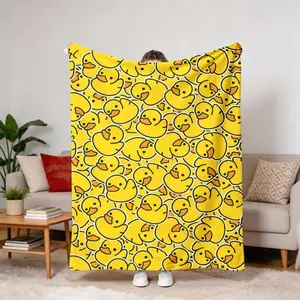 Cartoon Duck Print Flannel Plush Throw Blanket - Multi-Size, Soft, Cozy, Warm, Fuzzy, Perfect for Bedroom Sofa, Ideal Gift for Kids Duck Lovers Home Decor