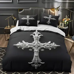 2/3Pcs Comfortable And Complex Pattern Cross Duvet Cover Set, High-Definition Digital Printing, Suitable For All Year Round! Clearance Sale Perfect Gift 100% Polyester Fiber Machine Washable (1 Duvet Cover +1/2 Pillowcase, No Filling)