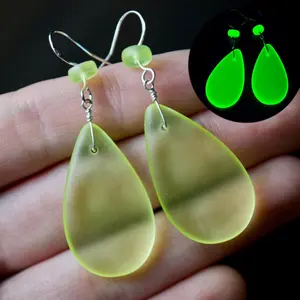 UV Reactive Uranium Glass Solid Sterling Silver Vaseline Yellow Drop Earrings