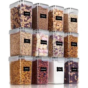 Airtight food storage containers 12 pieces 15qt 16l plastic bpa free kitchen pantry storage containers for sugar flour and baking supplies dishwasher safe include 24 labels black