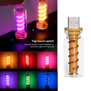 Retro Touch Control USB Night Light, Dimmable LED Ambient Mood Lamp with Transparent Spring Design, Portable USB-Powered Mini Light for Bedroom, Desktop, Camping, Parties & Holiday Decoration