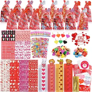 Valentines Gifts for Kids - 28 Pack Assorted Valentines Stationery set Valentines Cards Valentines Pencils Erasers Notepads, Valentine Treat Bags Goodie Bags Fillers Valentines favor for kids