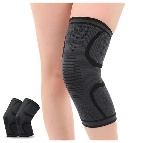 2 Pack Ergonomic Knee Sleeves - Leg Supporter Knee Stabilizer with Slim Design, Absorbing Sweat Breathable Fabric, Double Grip for Volleyball, Weightlifting, Sports Workouts