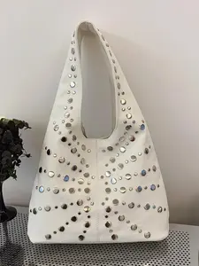 Women's Elegant Rivet Decorated Shoulder Bag, Large Capacity Crossbody Bag for Daily Life, Casual Trendy Versatile High-quality Daily Commuting Bag, Elegant Commuter Bag