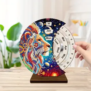 Wooden Rotating Christmas Calendar – Handcrafted Lion Design, Artistic Table Decor & Festive Date Tracker Colorful Gift Ornaments Decoration