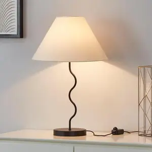Brightech Squiggle Desk Lamp – Tall LED Table Lamp for Bedroom, Living Room, Office – Boho Mid-Century Modern Bedside Table Lamp with A-Line Open Shade and LED Bulb – Black