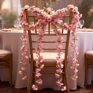 1/4Pcs Artificial Cherry Blossom Garland 180cm Fake Cherry Blossom Vine Hanging Flower Rattan Silk Pink Floral Vine for Wedding Arch Backdrop Party Home Room Garden Wall Door Window Balcony Decoration