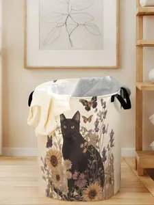 Cat Print Laundry Basket with Handles, Durable Foldable Large Capacity Storage Bin, Ideal for Clothes and Toy Organization, Collapsible Laundry Basket, Laundry Hamper