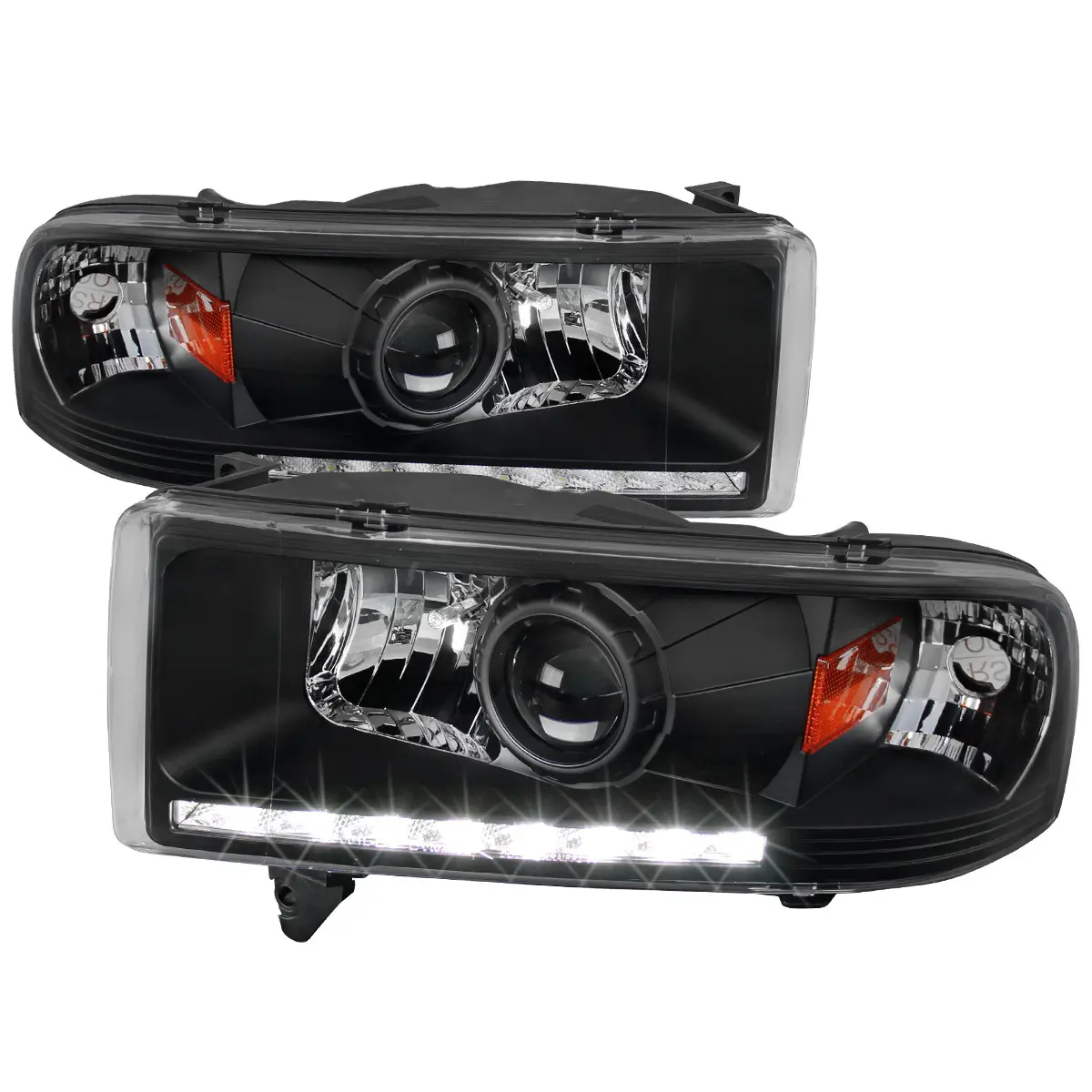 1994-2001 RAM 1500/ 1994-2002 RAM 2500 3500 Projector Headlights w/ SMD LED Light Strip (Matte Black Housing/Clear Lens)