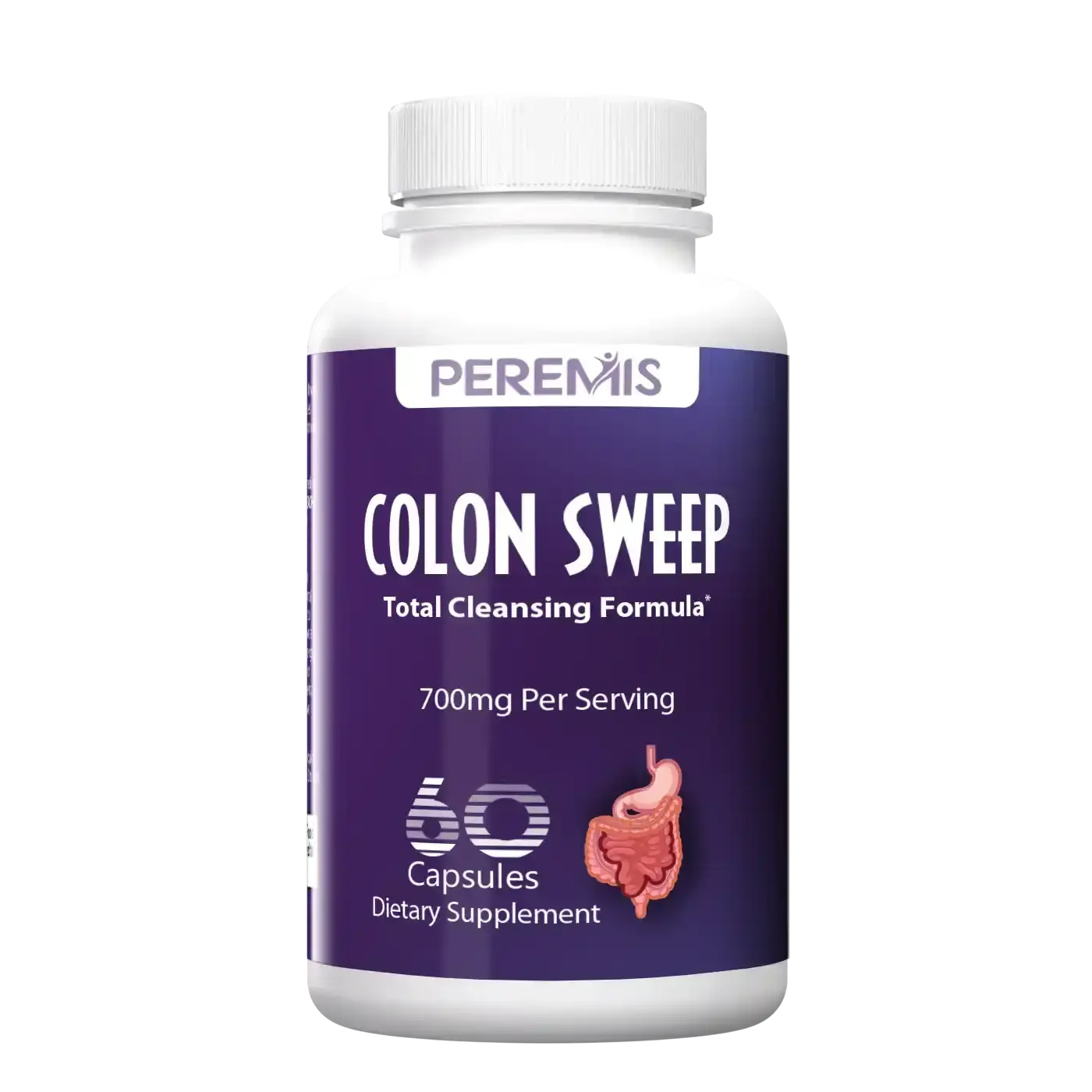 Peremis Colon Sweep Total Cleansing Formula - Digestive & Gut Health Support with Psyllium, Aloe Vera, Cascara Sagrada, Alfalfa & Probiotics - Natural Detox Cleanse, Non-GMO Vegan, 60 Capsules