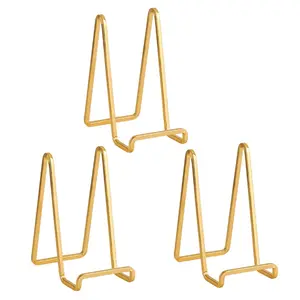 3 Pack Plate Holder Easel Display Stand,6 inch Metal Plate Stands for Display,Tabletop Picture Stand,Gold Iron Easels for Display Pictures,Photo Frames,Book,Decorative Plates,Plaque,Home Supplies
