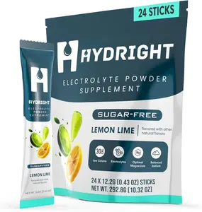 Lemon Lime Electrolyte Powder Packets Sugar Free Hydration Drink Mix for Fast Rehydration Energy and Recovery Keto Friendly Supplement with Magnesium and Sodium 24 Single Serve Stick Packs for Gym Workout Hiking and Travel Recovery