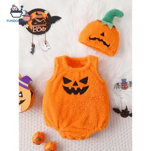 Unisex Newborn Baby Halloween Costume Set - Sleeveless, Round Neck Wool Jumpsuit with Matching Hat for Role-Playing