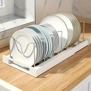 Adjustable Expandable Kitchen Dish Rack, Telescopic Pot & Pan Organizer, Multi-Purpose Storage Holder for Plates, Lids, Cookware, Space-Saving Cabinet Organizer for Home Kitchen