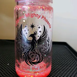 Mighty Phoenix 16oz Snowglobe Acrylic Beer Can with Glitter Design Rise from the Ashes