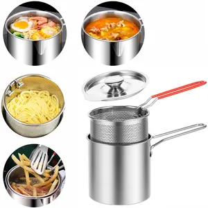 Birthday Gift Deep Fryer with Strainer Basket and Handle Stainless Steel Fry Pot Food Grade Outdoor Fryer with Lid Portable Food Cooking Pot for Frying Fish Shrimp Chicken and Fries