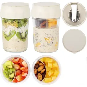 Mason Jar Oatmeal Cup Breakfast Cup with Foldable Spoon, Independent PP Fruit Cup, Sealed Jar, Glass Bottle, Layered Jar, Portable Outdoor Travel Work Portable Cup Jar paper plates paper plates