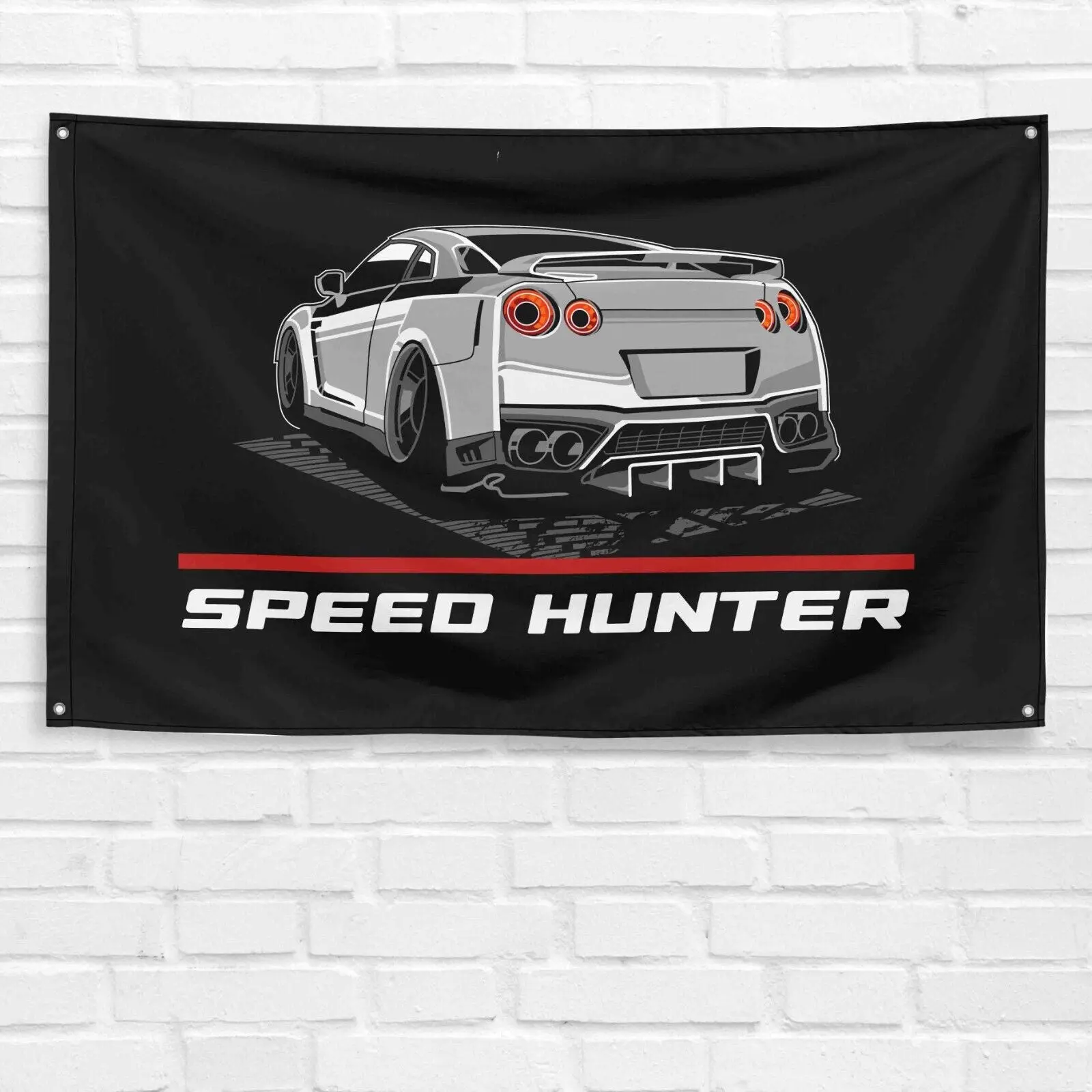Unbranded Handmade 3x5 ft Speed Hunter GTR Car Enthusiast Flag - Vibrant Polyester Wall Hanging Backdrop, Decoration for Man Cave Garage, Dad Gift for Birthdays, Synthetic Banner