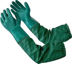 Eiito Extra-Long 26" Rubber Pond Gloves, Chemical Resistant Gloves PVC Reusable,Heavy Duty Waterproof Cleaning Gloves with Cotton Liner,Anti-Skid, Acid-Alkali and Oil