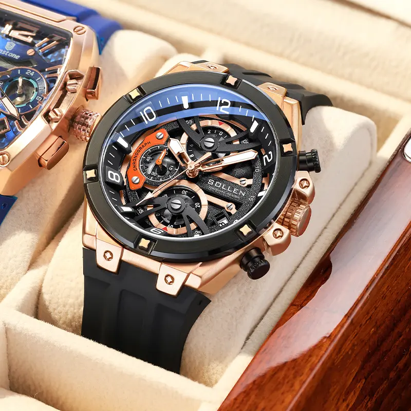 SOLLEN Men's Sports Chronograph Watch - Large Dial, Date & Multifunction Quartz, Water-Resistant Silicone Strap, Gifts for Birthdays (BF/Husband)/Valentine's/Father's Day/Weddings -720