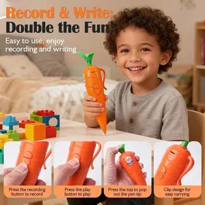 60-Second Voice Recorder Pen with Playback - Cute Carrot-Shaped Audio Recorder & Smooth-Writing Ballpoint Pen, Fun Creative Gift for Kids, Students-Carrot Pen
