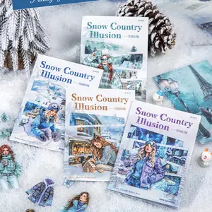 20 Sheets Winter Theme Sticker Book, Snow Country Illusion Series DIY Scrapbook Material, Journal Diary Phone Case Calendar Decoration, Sticker Album