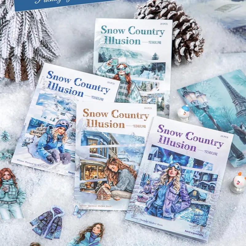 20 Sheets Winter Theme Sticker Book, Snow Country Illusion Series DIY Scrapbook Material, Journal Diary Phone Case Calendar Decoration, Sticker Album, Aesthetic Stickers, Stickers Kit, Sticker Collage Pack