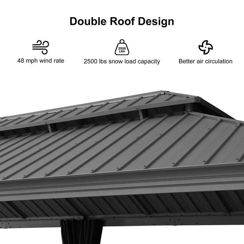 PURPLE LEAF 12' x 24' Patio Gazebo For Backyard | Hardtop Galvanized Steel Light Grey Frame With Upgrade Curtain