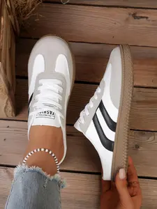 Vintage Striped Backless Design Slip On Mules Shoes, German Training Style Casual Commuter Sneakers, Comfortable Leisure for Work Outdoor Activities Walking Shoes Footwear