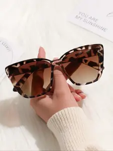 Leopard Pattern Cat Eye Frame Sunglasses, Trendy Casual Sunglasses for Women, Fashion Accessories for Everyday Use and Outdoor Activities, Trendy Beach Eyewear