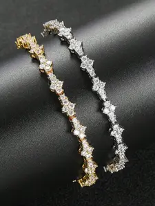 Gold and silver crystal tennis bracelet, fashionable accessories for men and women, blending hip-hop style with sparkling cubic zirconia, featuring an elegant design, making it a classic commemorative gift for birthdays, anniversaries, and special occasio